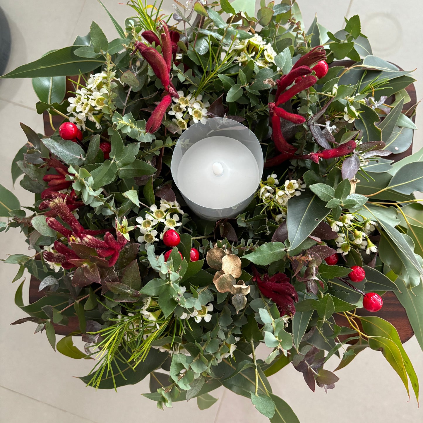 Christmas table wreath with candle