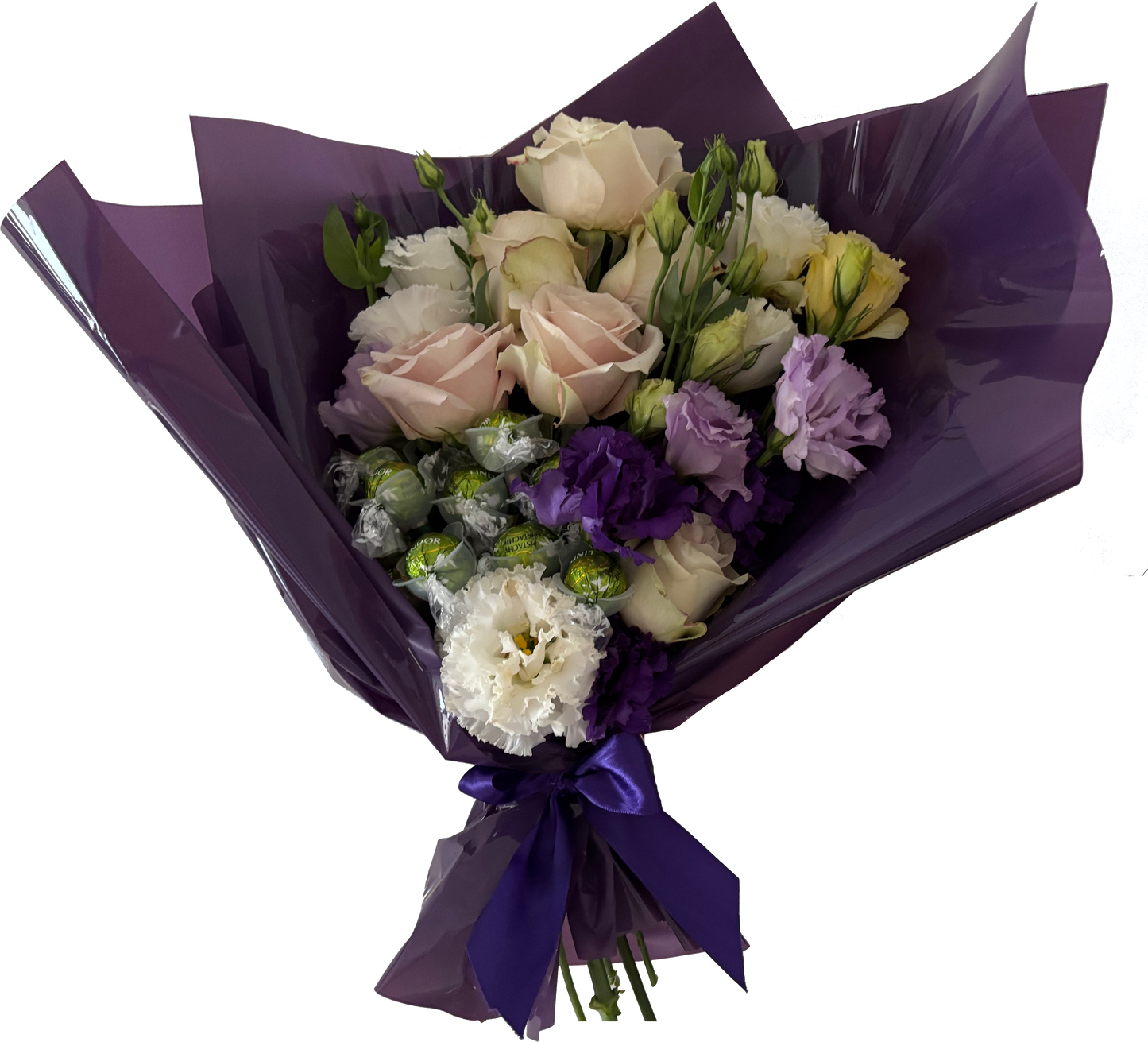 Fresh flower bouquet with chocolate